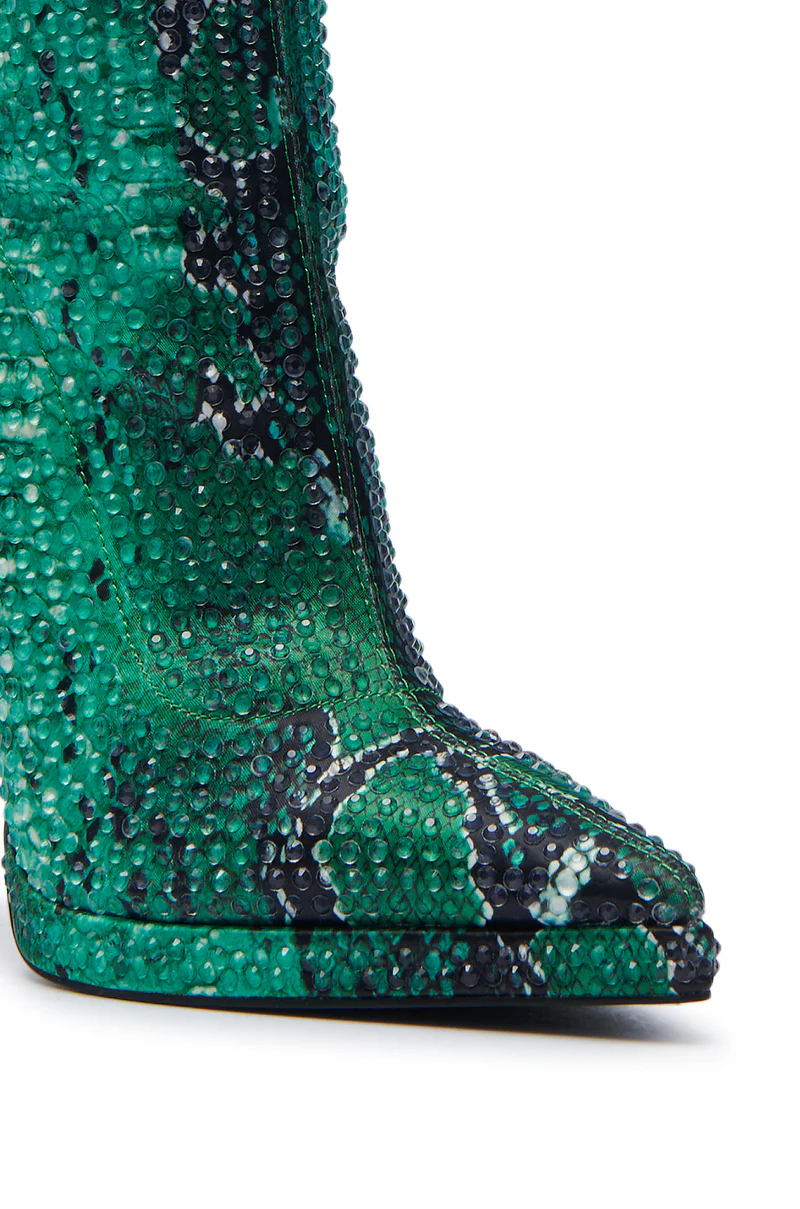 AZALEA WANG ROHESIA GREEN SNAKE RHINESTONE BOOTIE - Image 7
