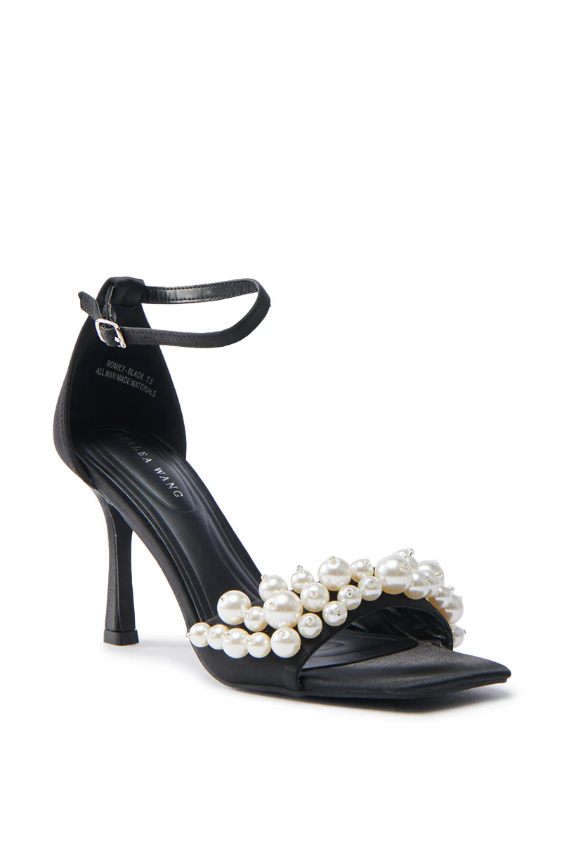 AZALEA WANG ROMILY BLACK WHITE PEARL SANDAL STILETTO - Image 4