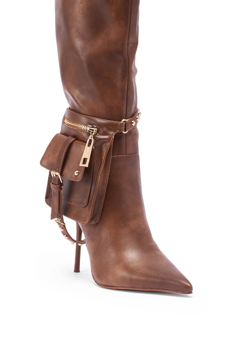 AZALEA WANG RONDEL BROWN DISTRESSED STILETTO BOOT - Image 8