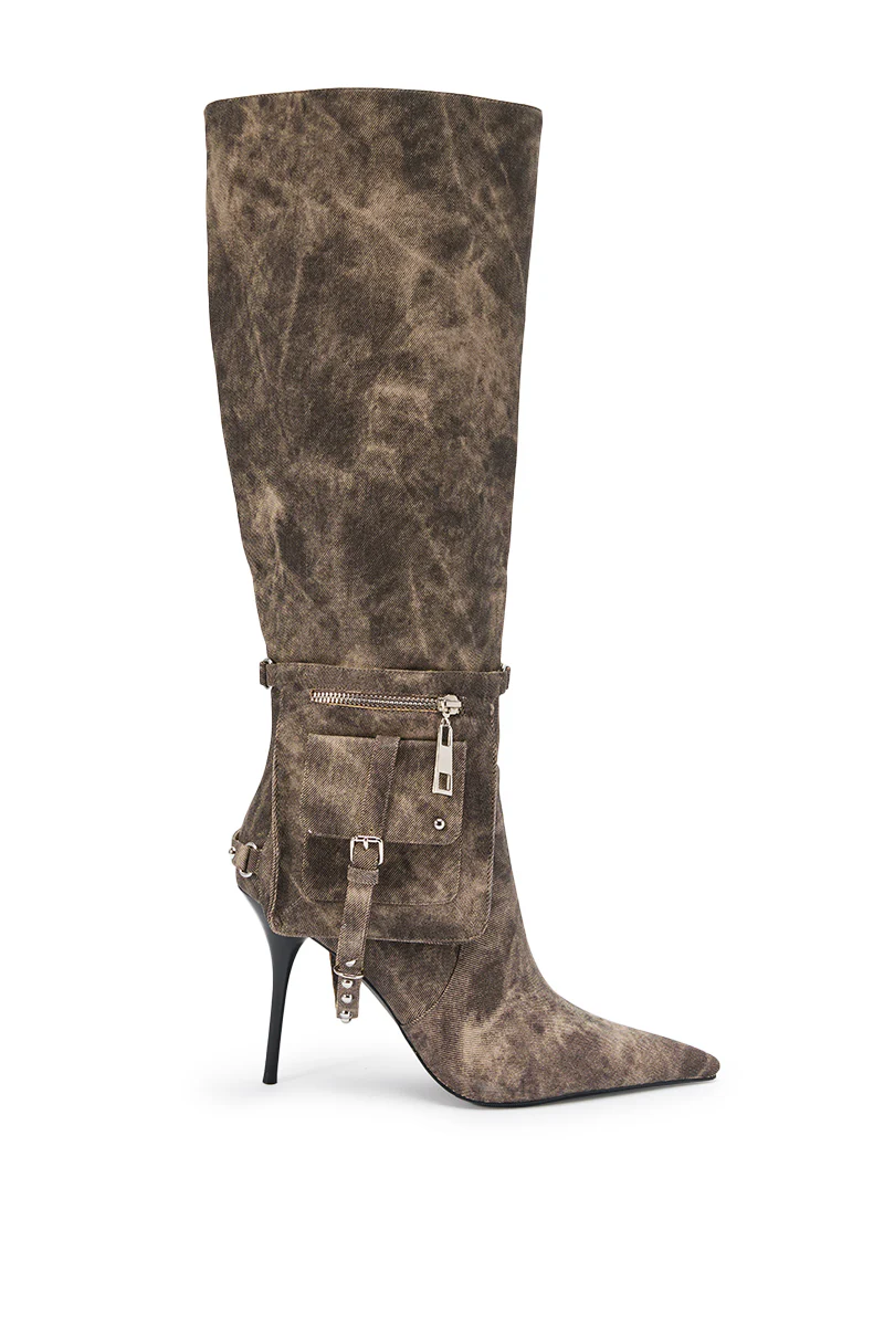 AZALEA WANG RONDEL BROWN MULTI DISTRESSED STILETTO BOOT - Image 4