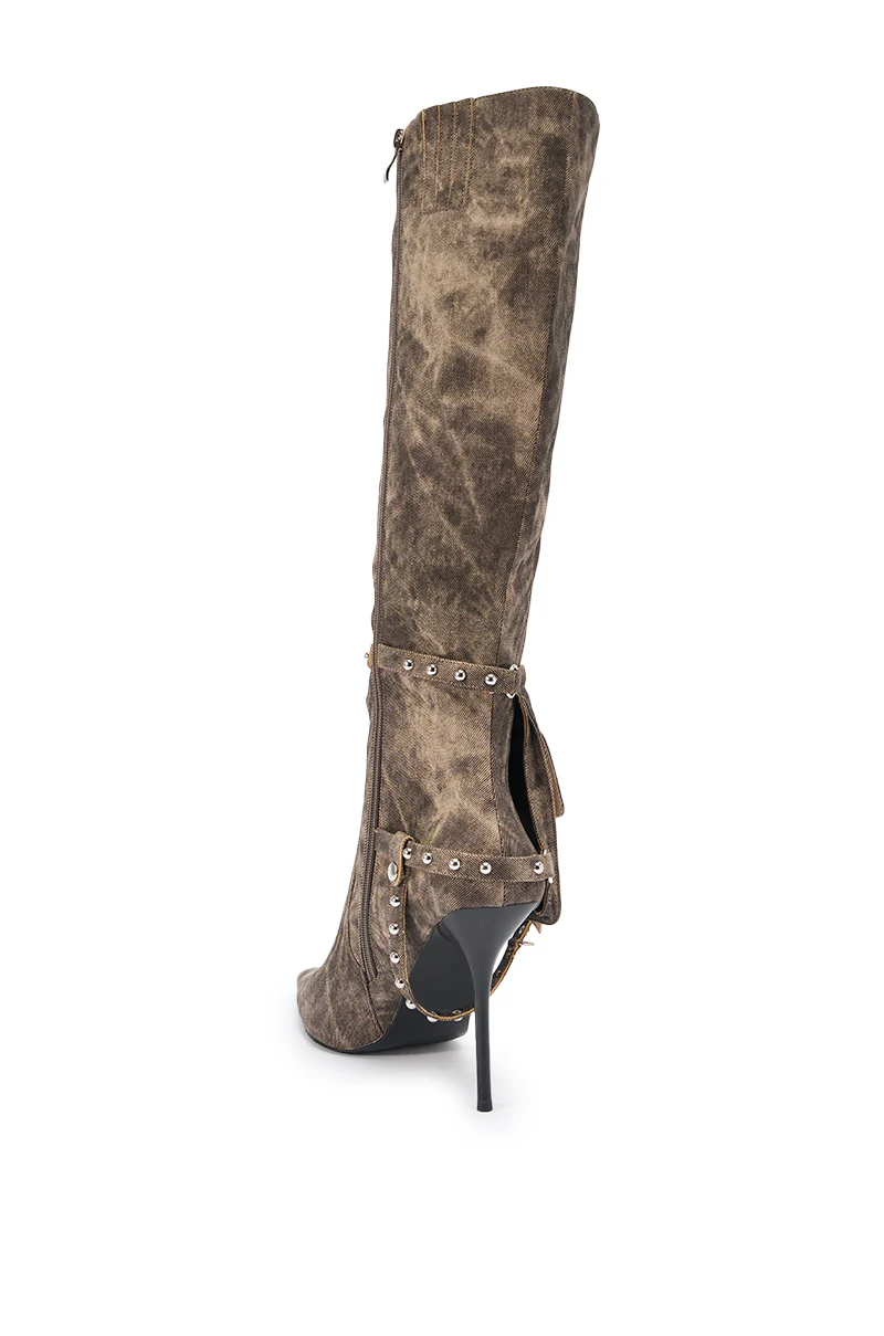 AZALEA WANG RONDEL BROWN MULTI DISTRESSED STILETTO BOOT - Image 6