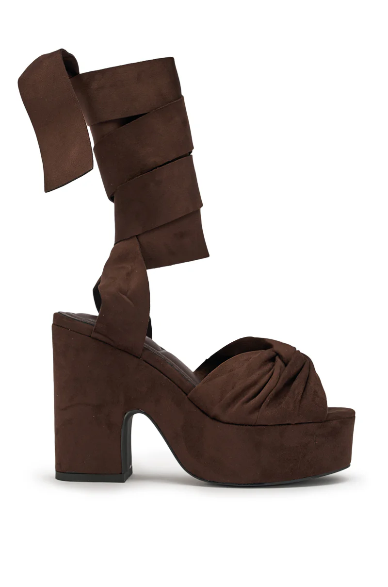 AZALEA WANG SAKI CHOCOLATE CHUNKY WRAP UP SANDAL - Image 3