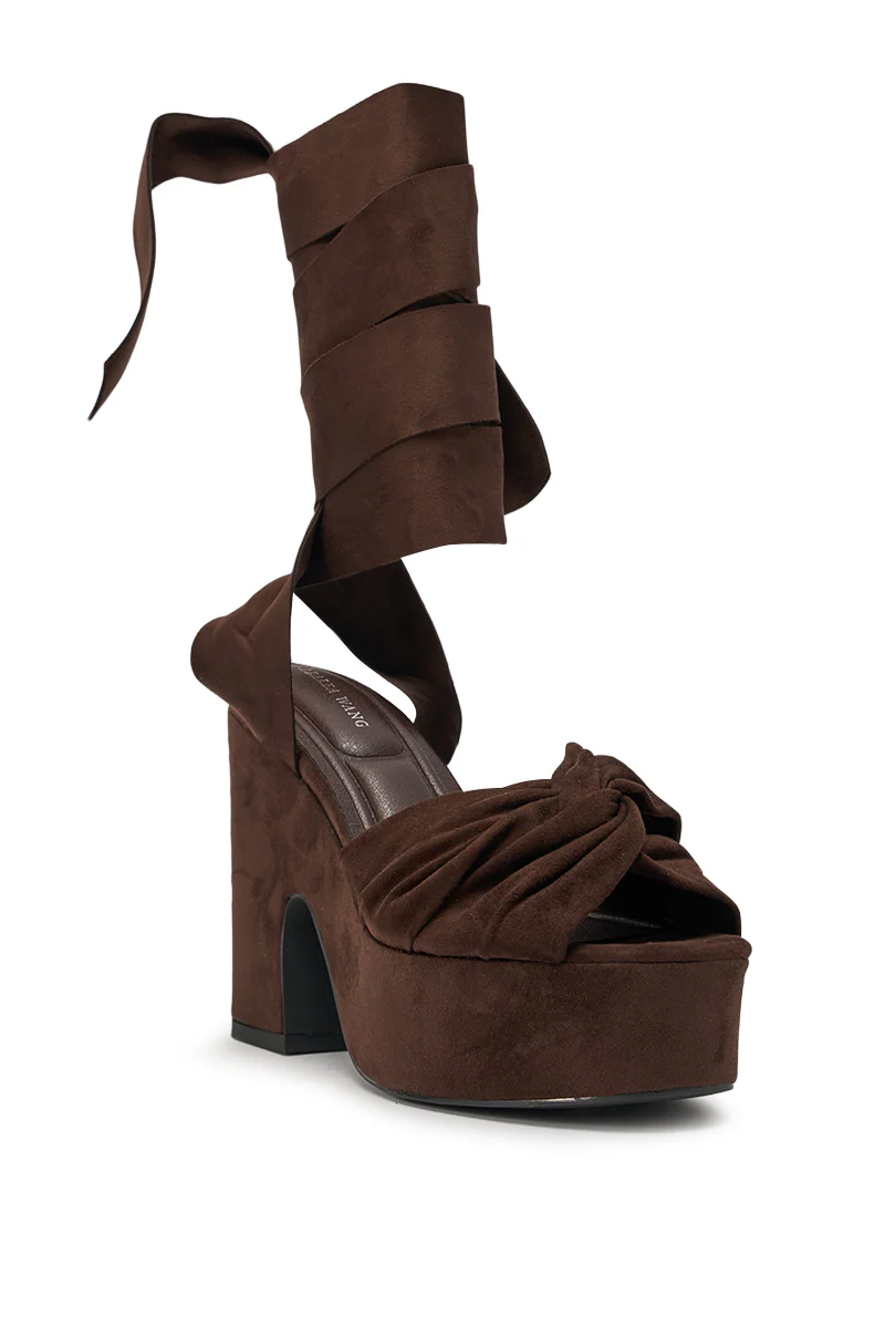 AZALEA WANG SAKI CHOCOLATE CHUNKY WRAP UP SANDAL - Image 4