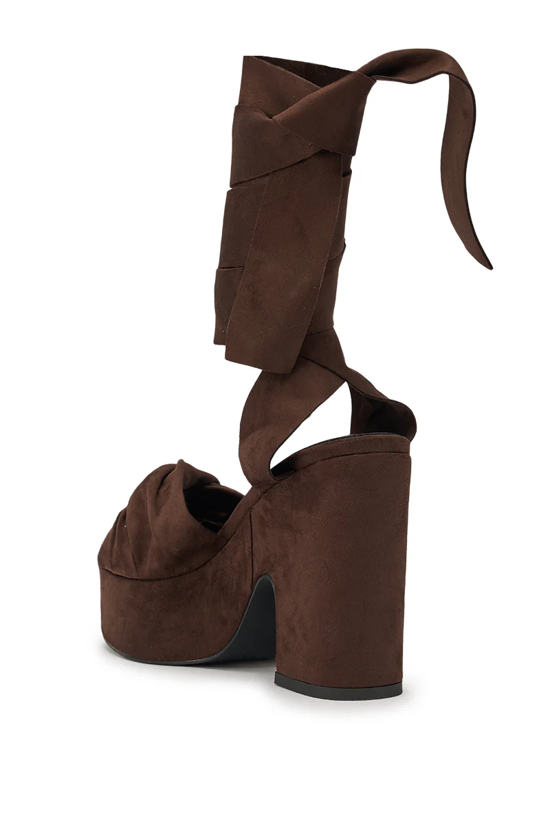 AZALEA WANG SAKI CHOCOLATE CHUNKY WRAP UP SANDAL - Image 5