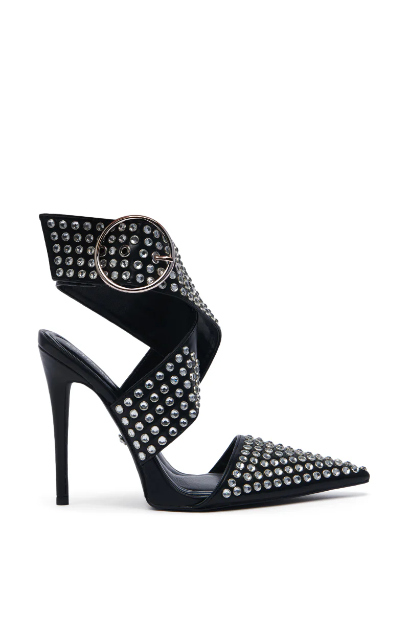 AZALEA WANG SALVIA BLACK RHINESTONE BELTED PUMP - Image 4