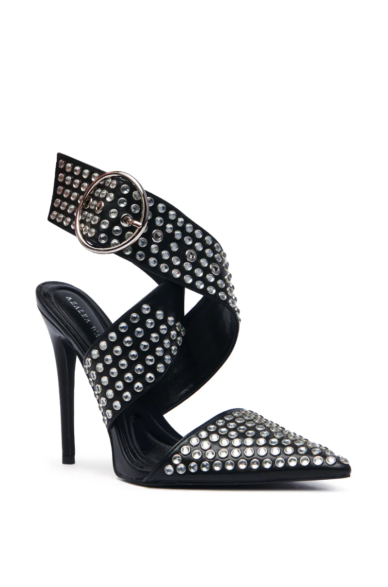 AZALEA WANG SALVIA BLACK RHINESTONE BELTED PUMP - Image 5
