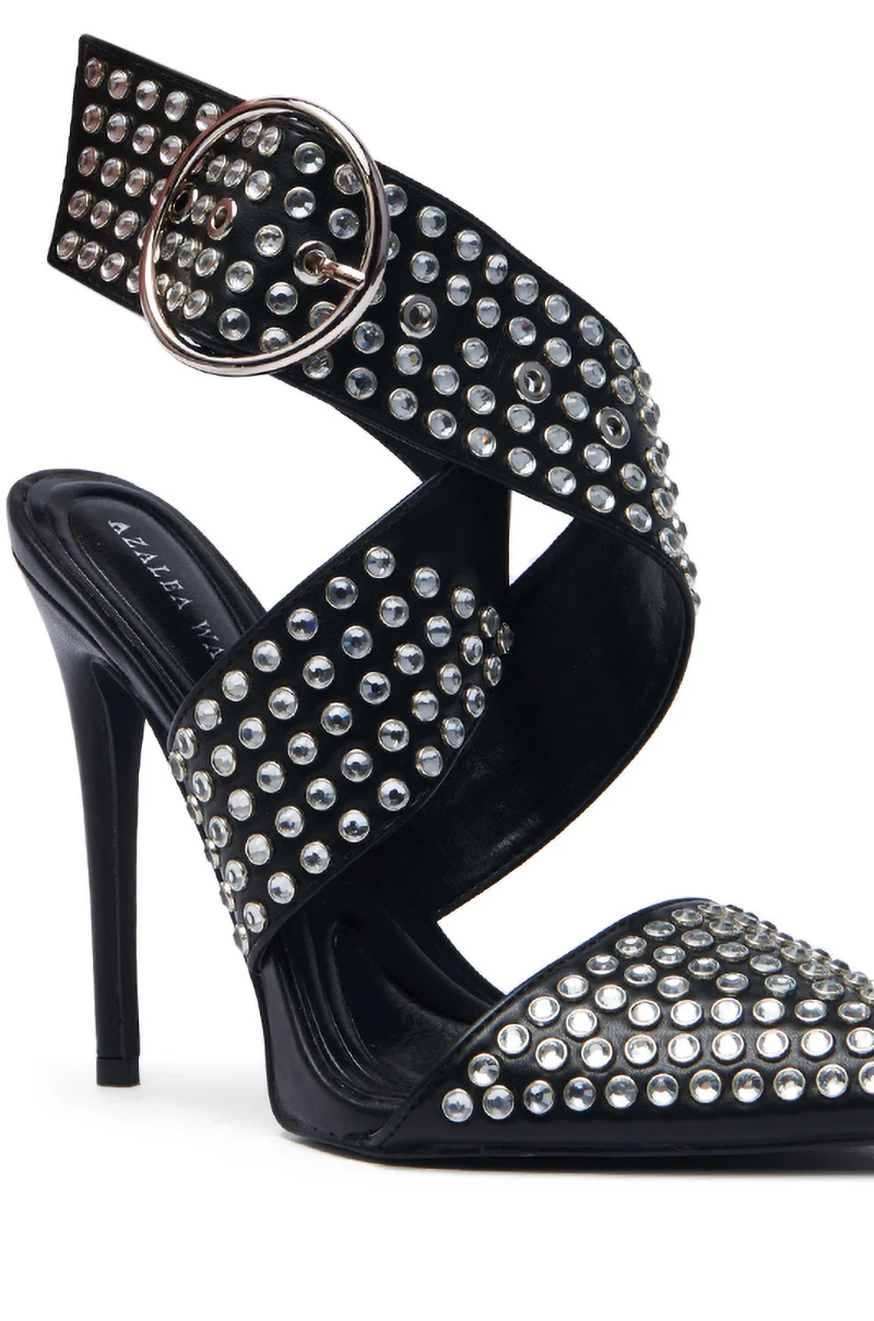 AZALEA WANG SALVIA BLACK RHINESTONE BELTED PUMP - Image 7