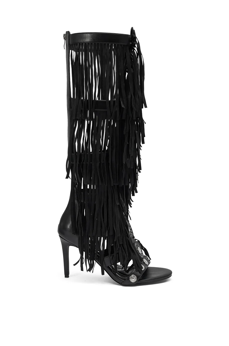 AZALEA WANG SAMEYANA BLACK FRINGE AND METAL STILETTO GLADIATOR SANDAL - Image 3