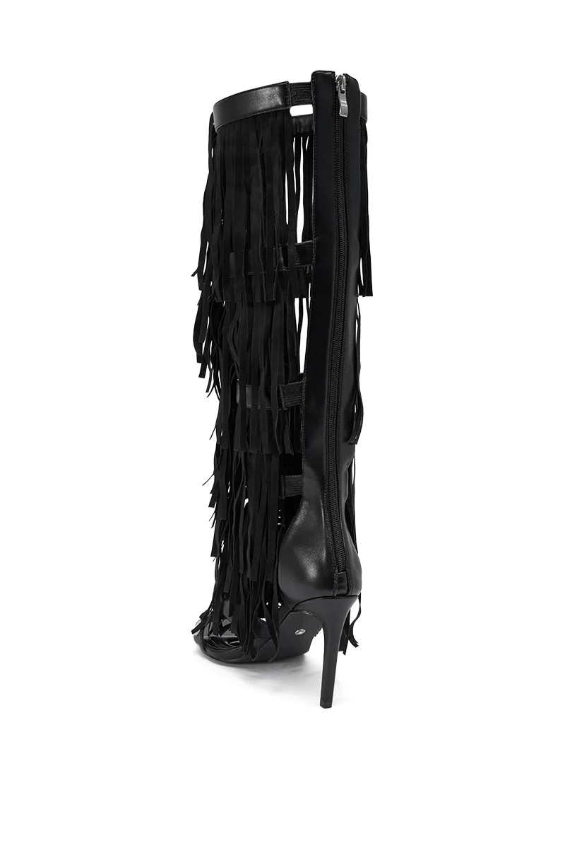 AZALEA WANG SAMEYANA BLACK FRINGE AND METAL STILETTO GLADIATOR SANDAL - Image 5