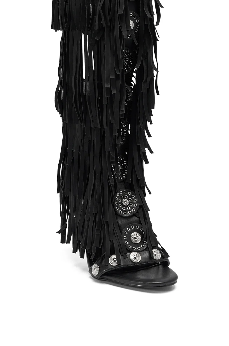 AZALEA WANG SAMEYANA BLACK FRINGE AND METAL STILETTO GLADIATOR SANDAL - Image 6