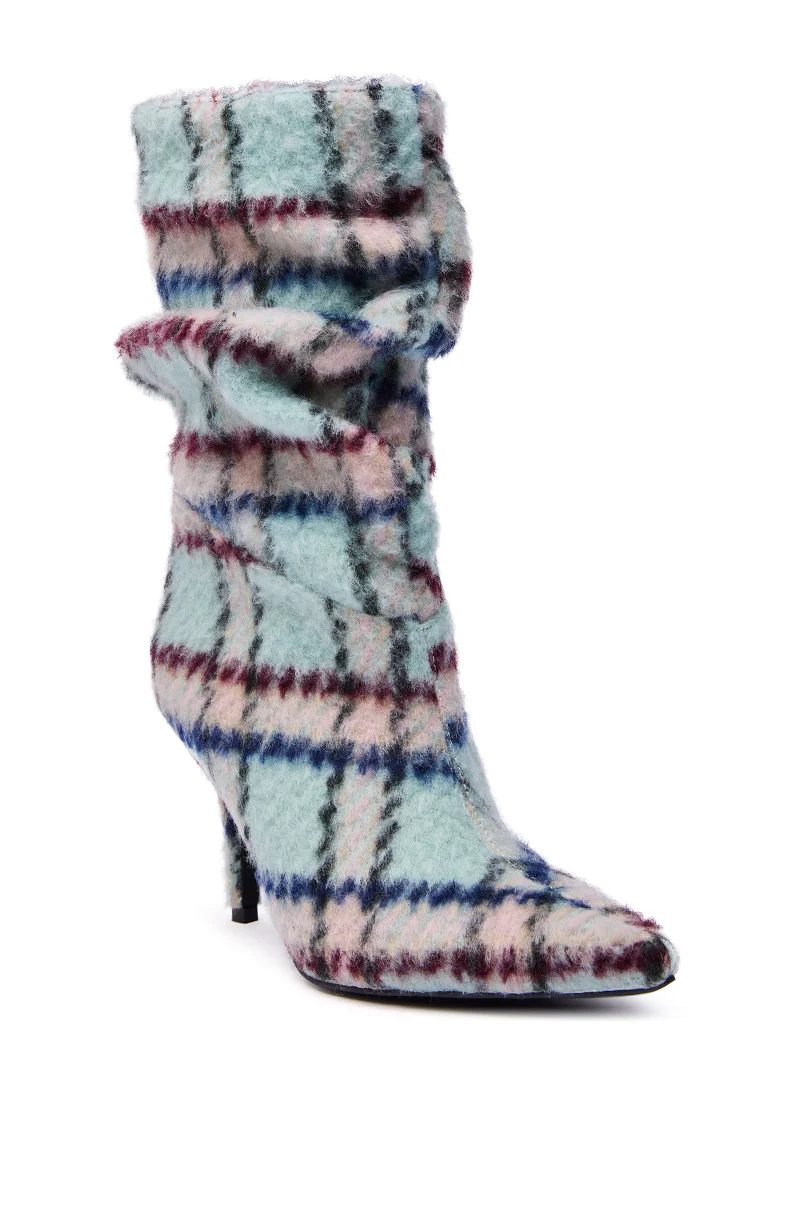 AZALEA WANG SANJIV BLUE MULTI PLAID STILETTO BOOTIE - Image 6