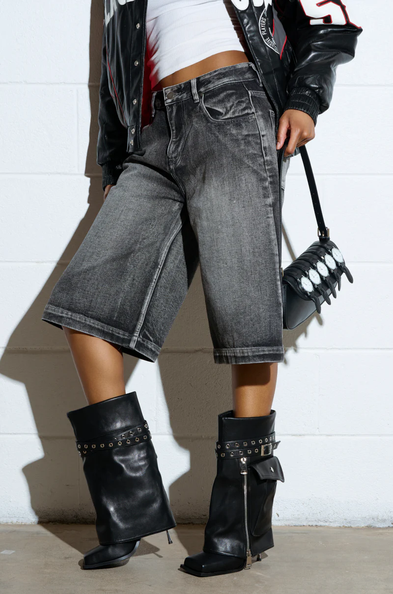 AZALEA WANG SAYLAH BLACK FOLD OVER STILETTO BOOTIE - Image 2