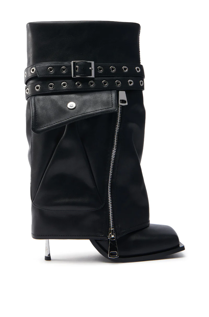 AZALEA WANG SAYLAH BLACK FOLD OVER STILETTO BOOTIE - Image 3