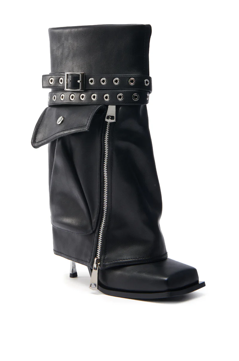 AZALEA WANG SAYLAH BLACK FOLD OVER STILETTO BOOTIE - Image 4