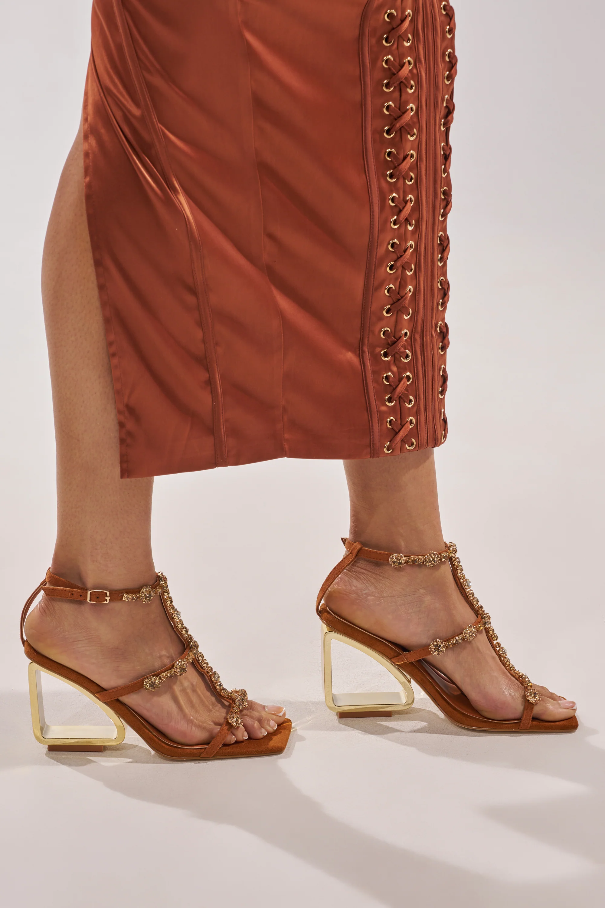AZALEA WANG SCHANTELLE TAN EMBELLISHED UPPER WEDGE SANDAL