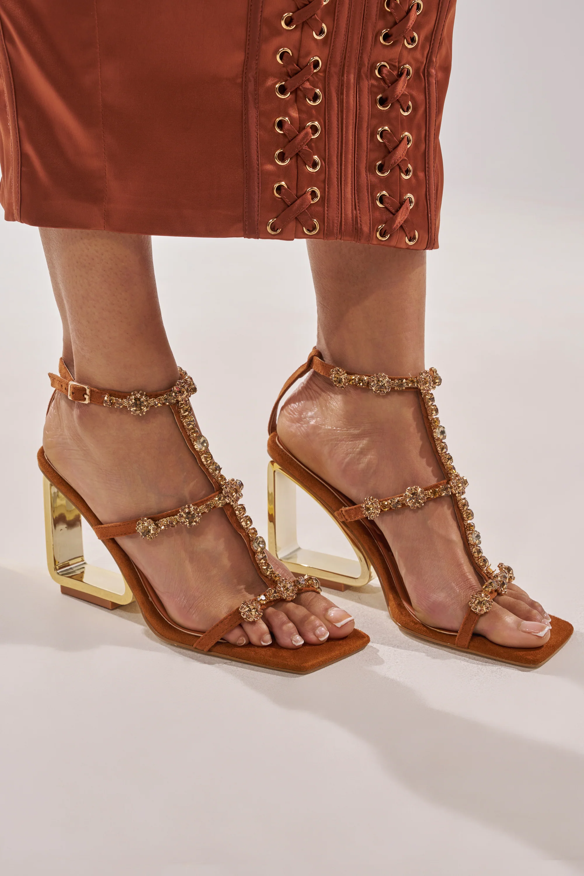AZALEA WANG SCHANTELLE TAN EMBELLISHED UPPER WEDGE SANDAL - Image 2