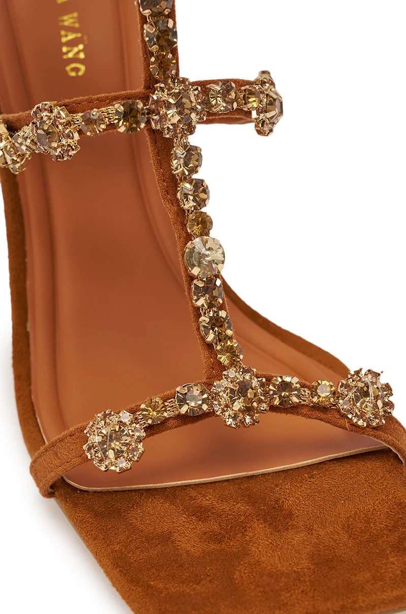 AZALEA WANG SCHANTELLE TAN EMBELLISHED UPPER WEDGE SANDAL - Image 8