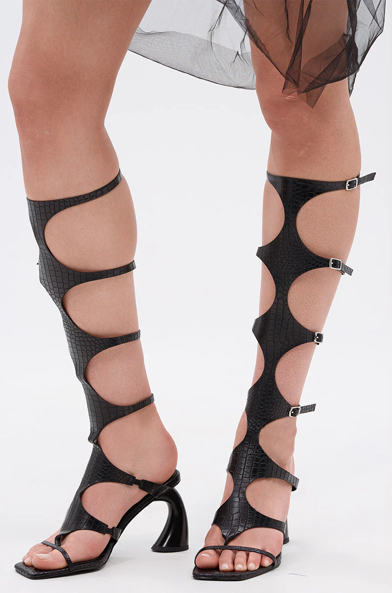 AZALEA WANG SEAMUS BLACK CROC NOVELTY HEEL SANDAL - Image 2
