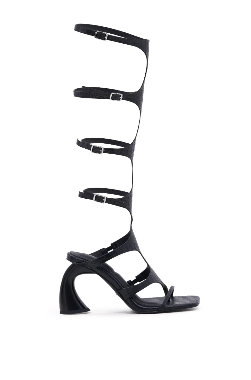 AZALEA WANG SEAMUS BLACK CROC NOVELTY HEEL SANDAL - Image 3