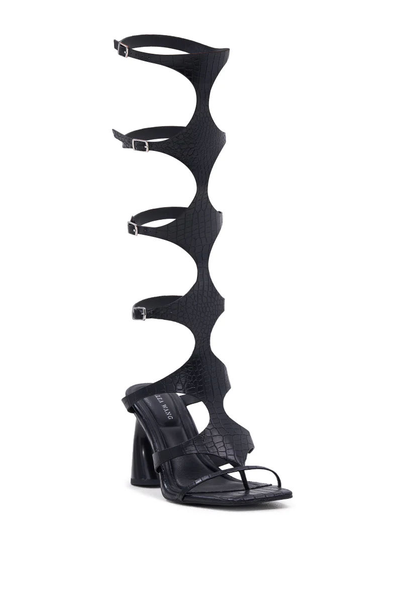 AZALEA WANG SEAMUS BLACK CROC NOVELTY HEEL SANDAL - Image 4