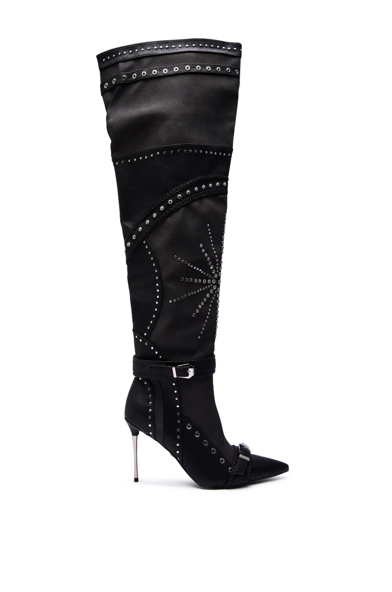 AZALEA WANG SEASON BLACK MULTI EMBELLISHED STILETTO BOOT - Image 4