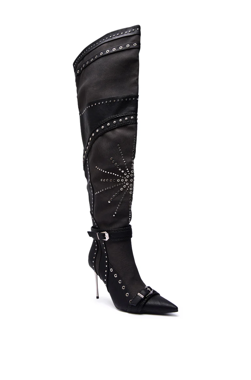 AZALEA WANG SEASON BLACK MULTI EMBELLISHED STILETTO BOOT - Image 5
