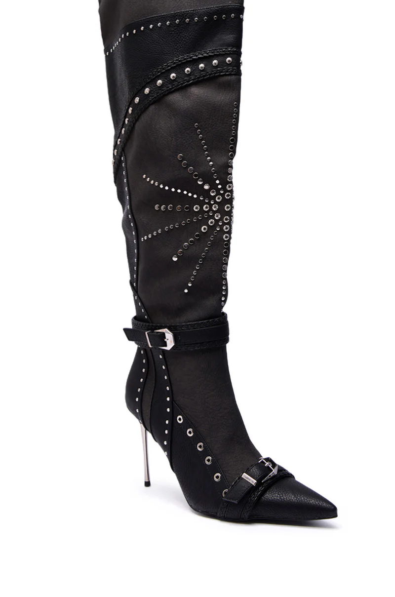 AZALEA WANG SEASON BLACK MULTI EMBELLISHED STILETTO BOOT - Image 7