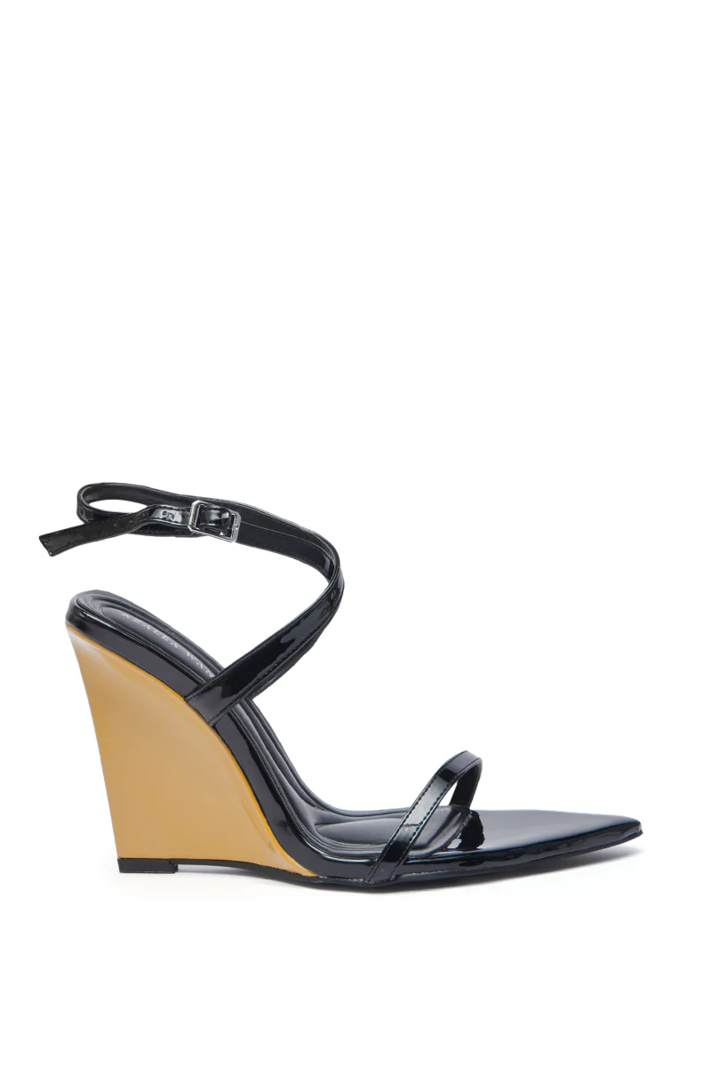 AZALEA WANG SEUNG BLACK COLOR BLOCKED HEEL WEDGE SANDAL - Image 3