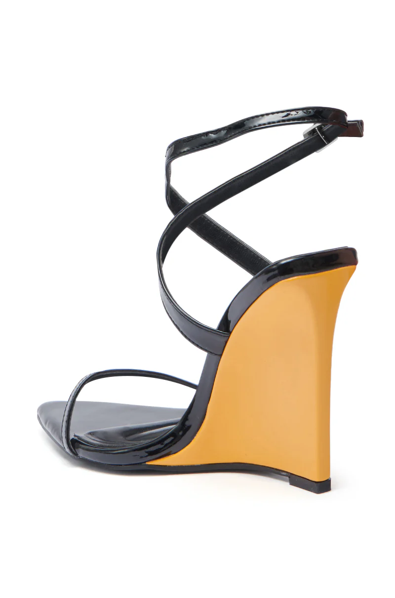 AZALEA WANG SEUNG BLACK COLOR BLOCKED HEEL WEDGE SANDAL - Image 5