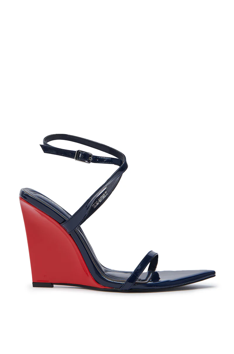 AZALEA WANG SEUNG NAVY MULTI RED WEDGE HEEL SANDAL - Image 3
