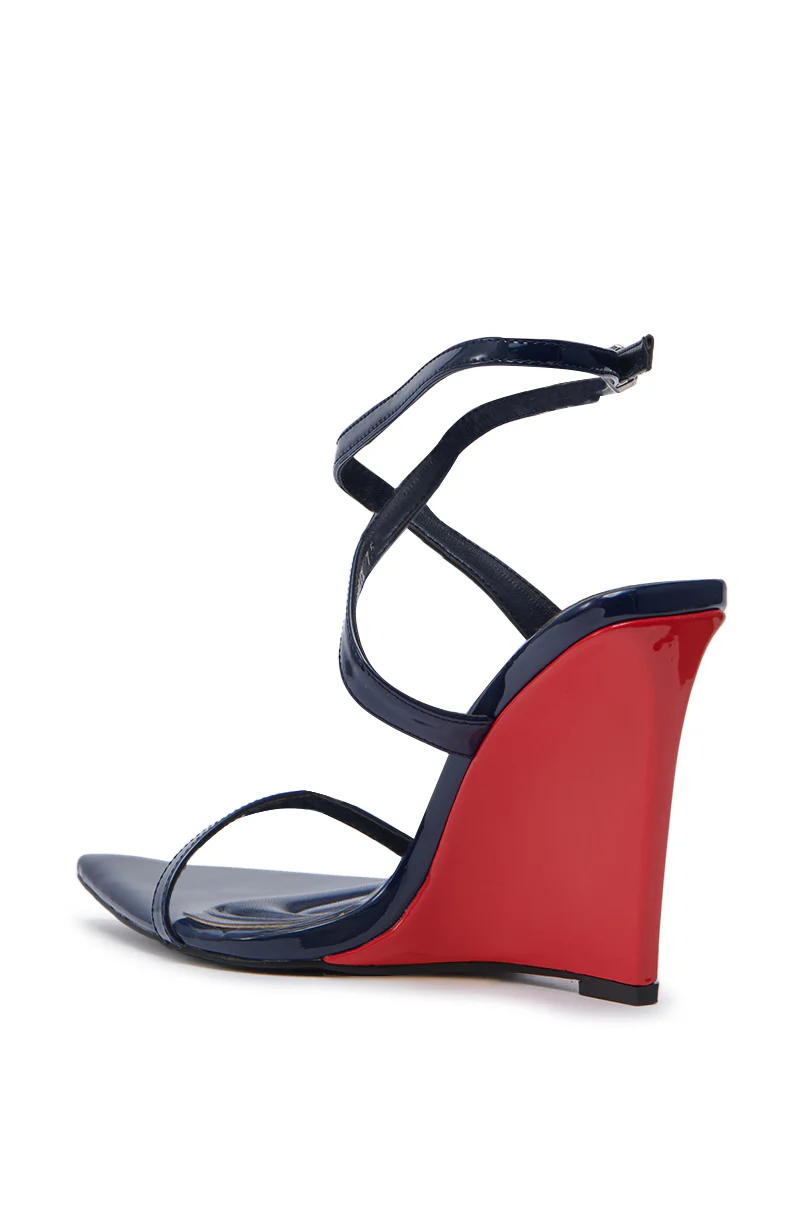 AZALEA WANG SEUNG NAVY MULTI RED WEDGE HEEL SANDAL - Image 5