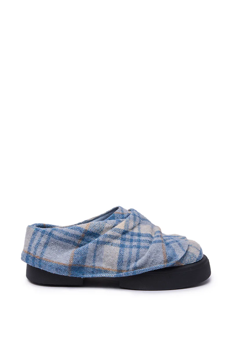 AZALEA WANG SEYMON BLUE MULTI PLAID SLIP-ON RUCHED FLAT - Image 4