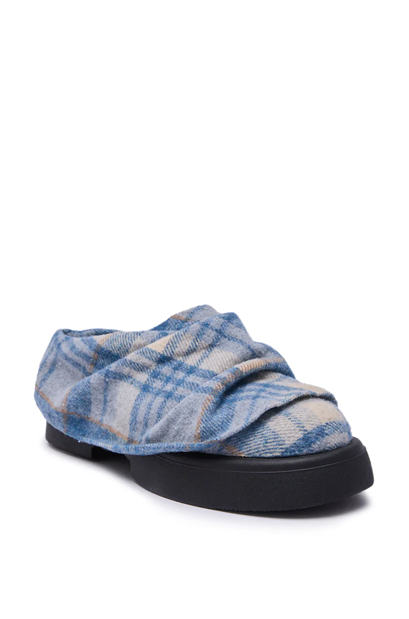 AZALEA WANG SEYMON BLUE MULTI PLAID SLIP-ON RUCHED FLAT - Image 5