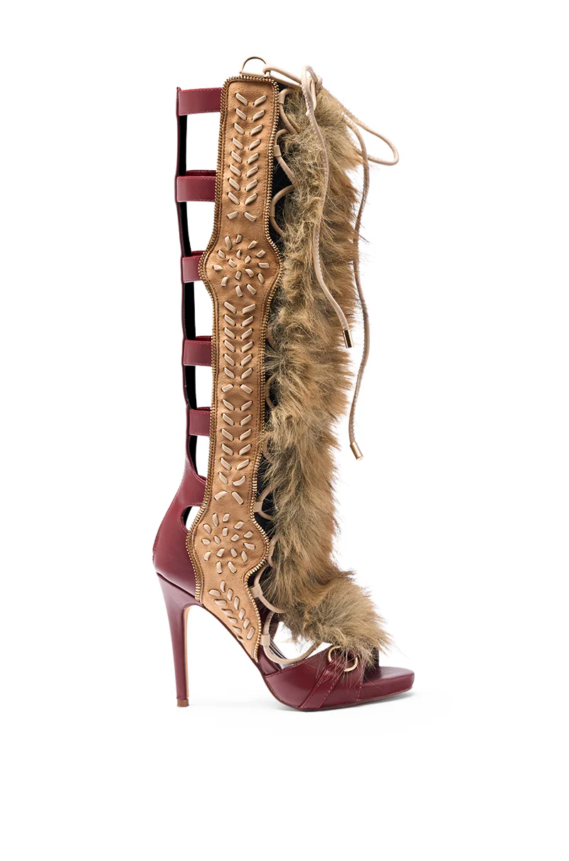 AZALEA WANG SHAINE MULTI GLADIATOR STITCH AND FUR SANDAL - Image 5