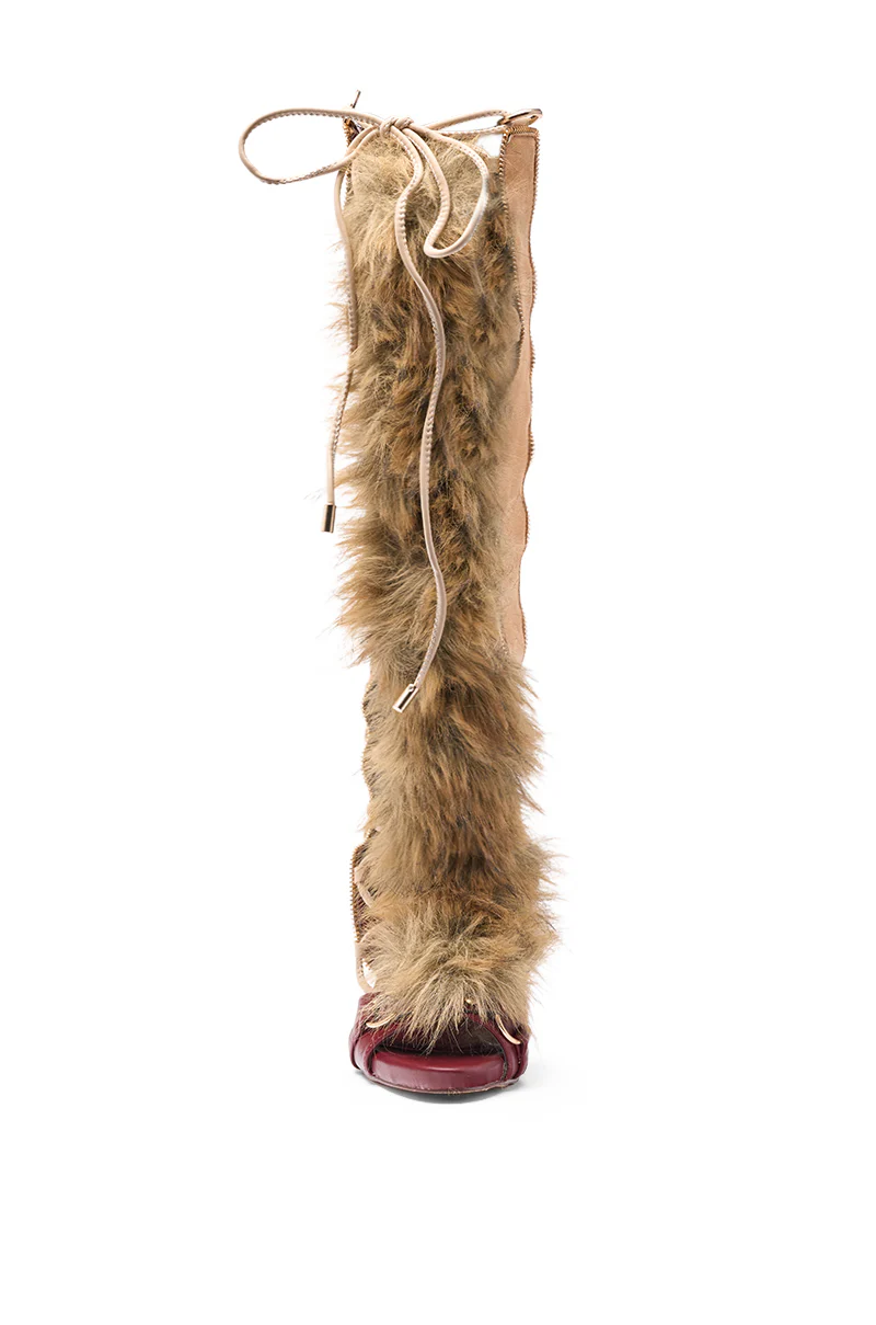 AZALEA WANG SHAINE MULTI GLADIATOR STITCH AND FUR SANDAL - Image 6