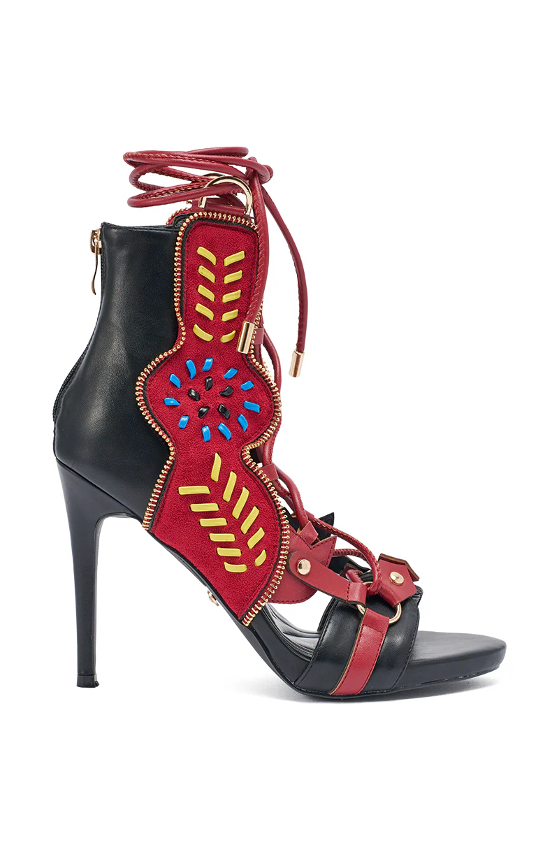AZALEA WANG SHAINIA BLACK MULTI SUEDE STILETTO SANDAL - Image 3