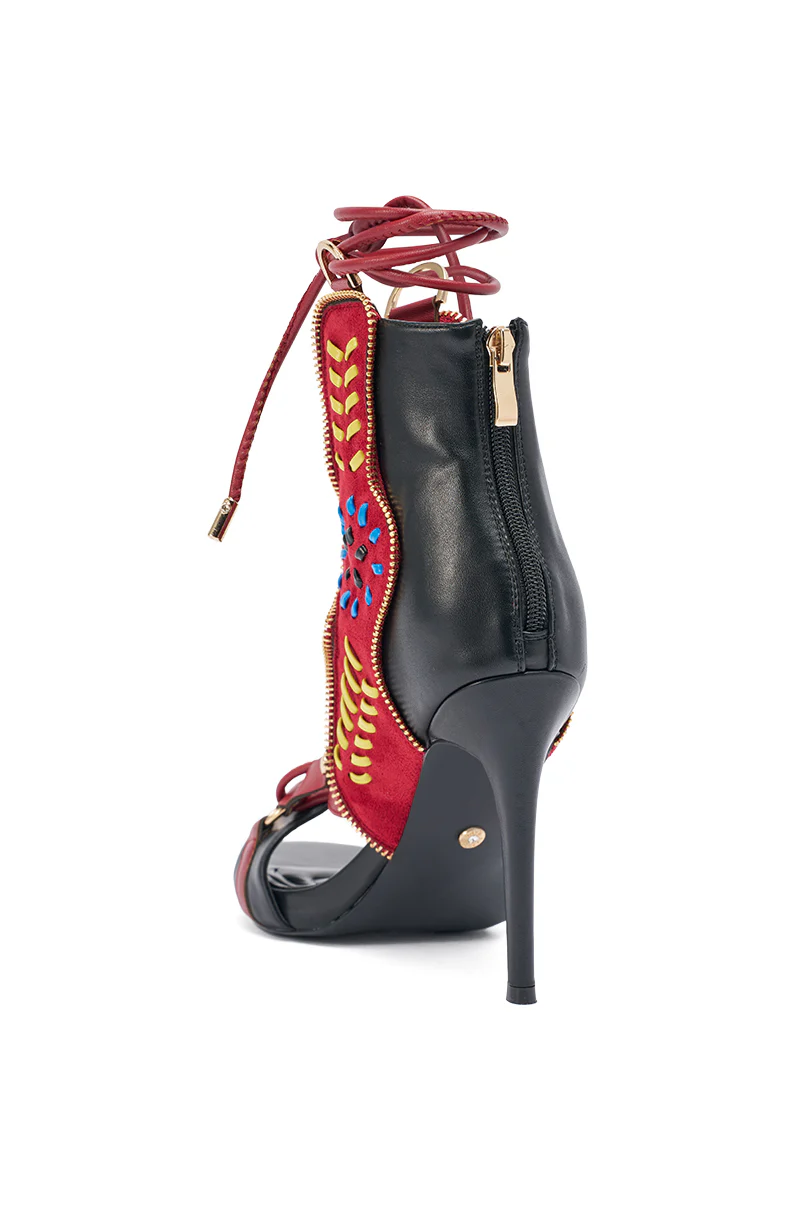 AZALEA WANG SHAINIA BLACK MULTI SUEDE STILETTO SANDAL - Image 5