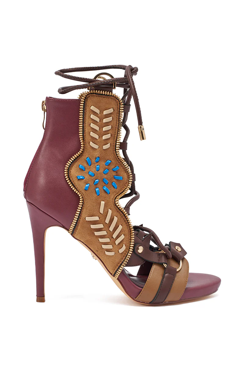 AZALEA WANG SHAINIA PLUM MULTI FAUX SUEDE STILETTO SANDAL - Image 3
