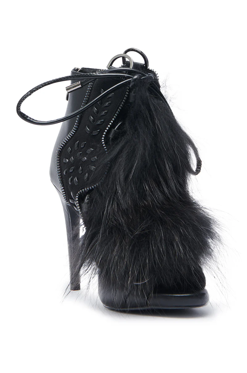 AZALEA WANG SHAINY BLACK FUR SANDAL - Image 5