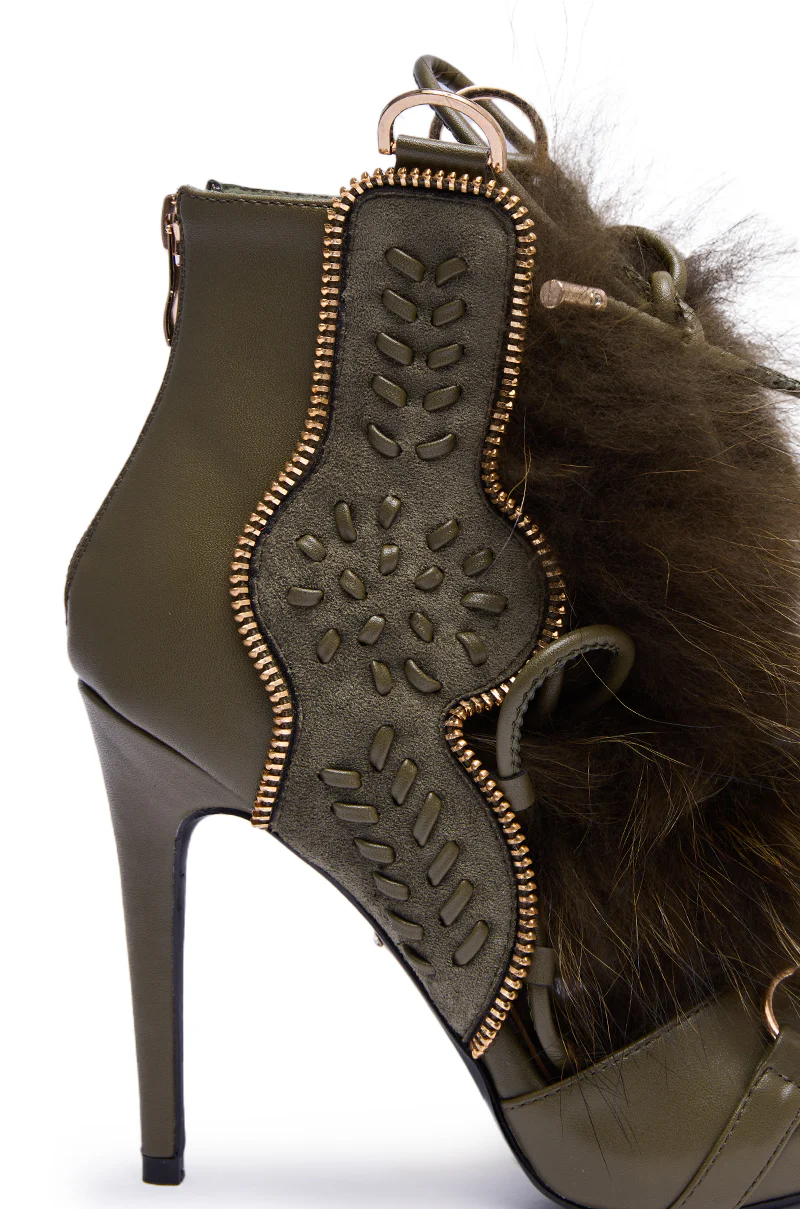 AZALEA WANG SHAINY OLIVE FUR SANDAL - Image 6
