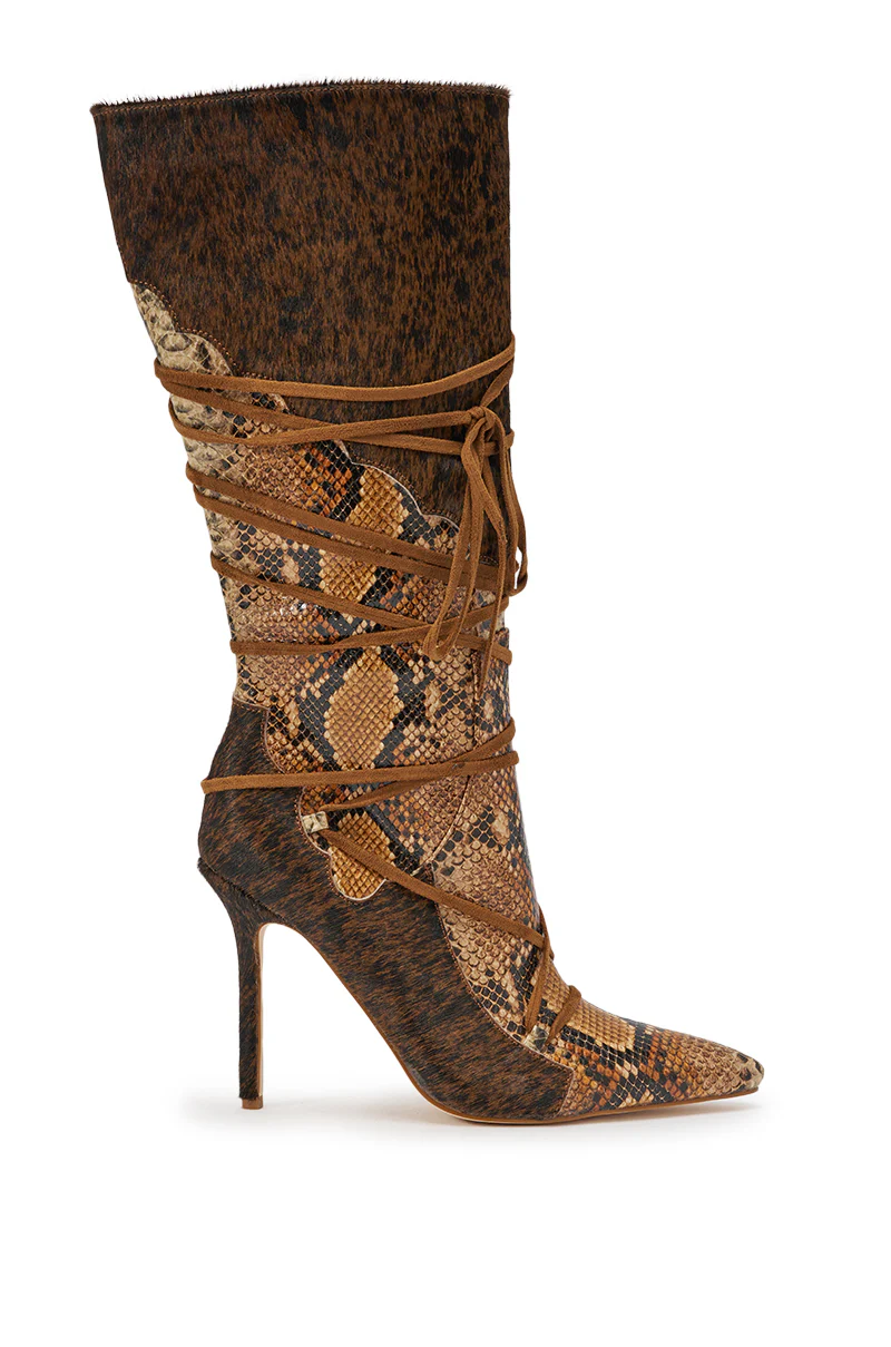 AZALEA WANG SHERYL BROWN COW AND SNAKE STILETTO BOOT - Image 5