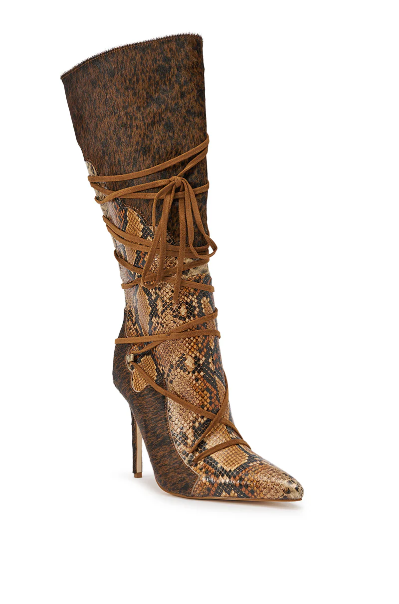 AZALEA WANG SHERYL BROWN COW AND SNAKE STILETTO BOOT - Image 6