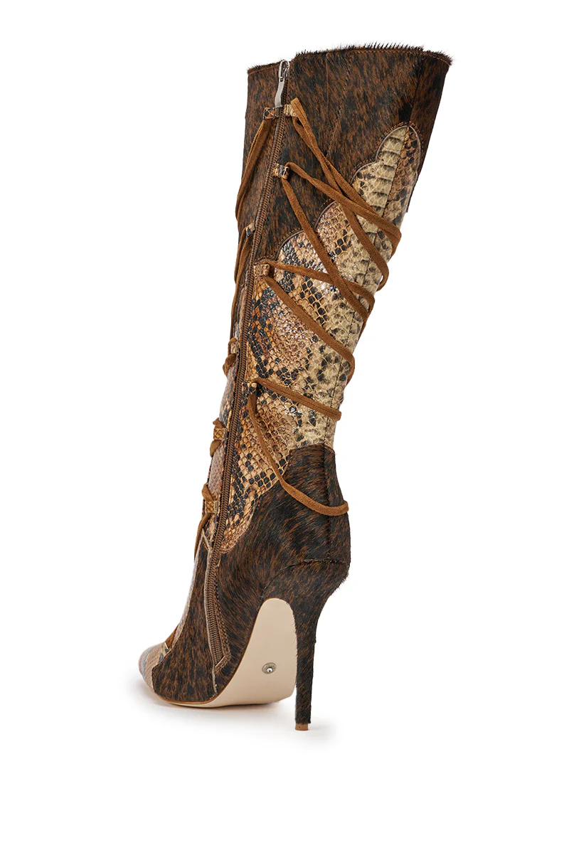 AZALEA WANG SHERYL BROWN COW AND SNAKE STILETTO BOOT - Image 7