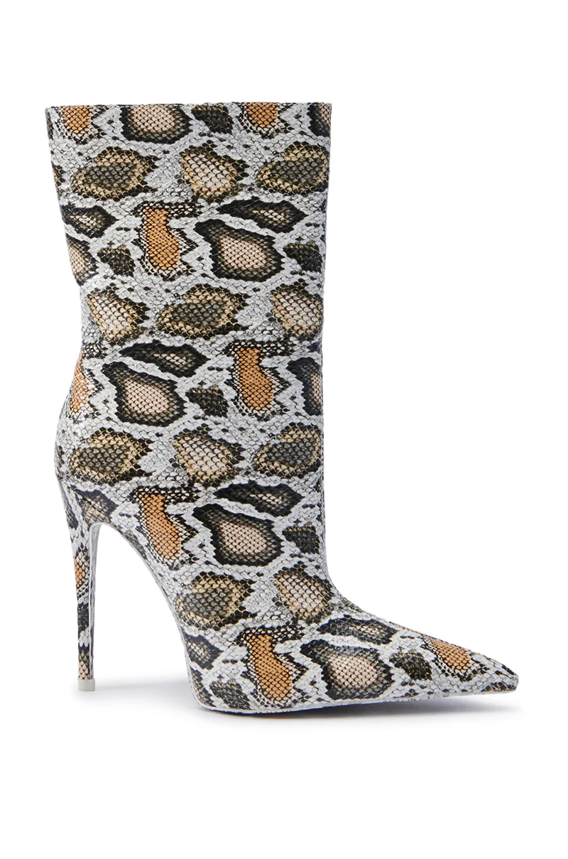 AZALEA WANG SIBYLLE BEIGE SNAKE COCKTAIL BOOTIE - Image 4