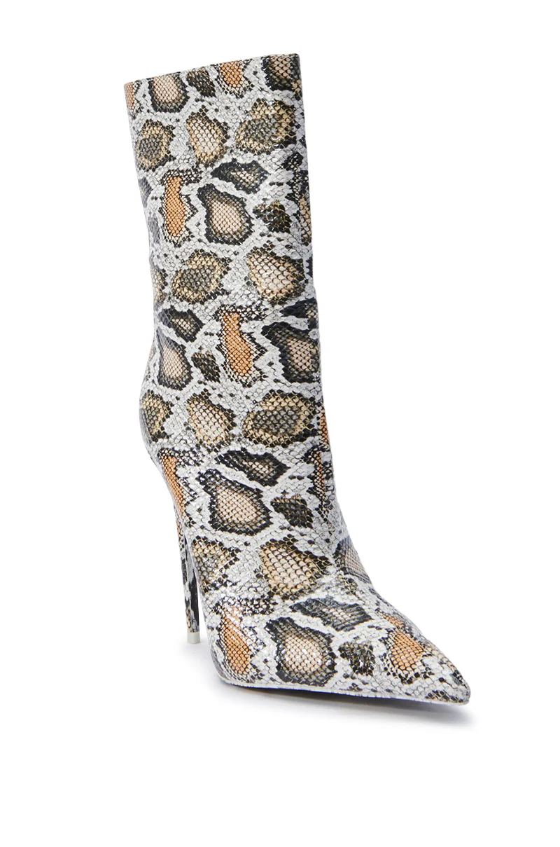 AZALEA WANG SIBYLLE BEIGE SNAKE COCKTAIL BOOTIE - Image 5
