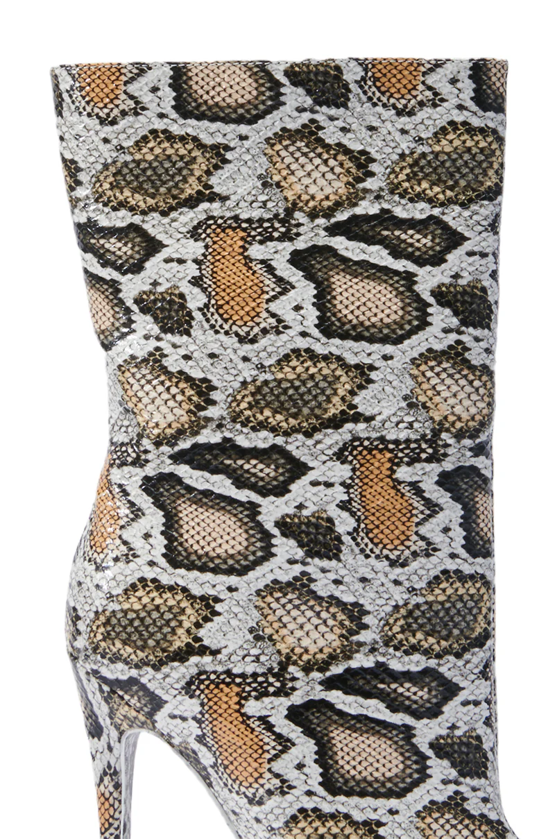 AZALEA WANG SIBYLLE BEIGE SNAKE COCKTAIL BOOTIE - Image 7