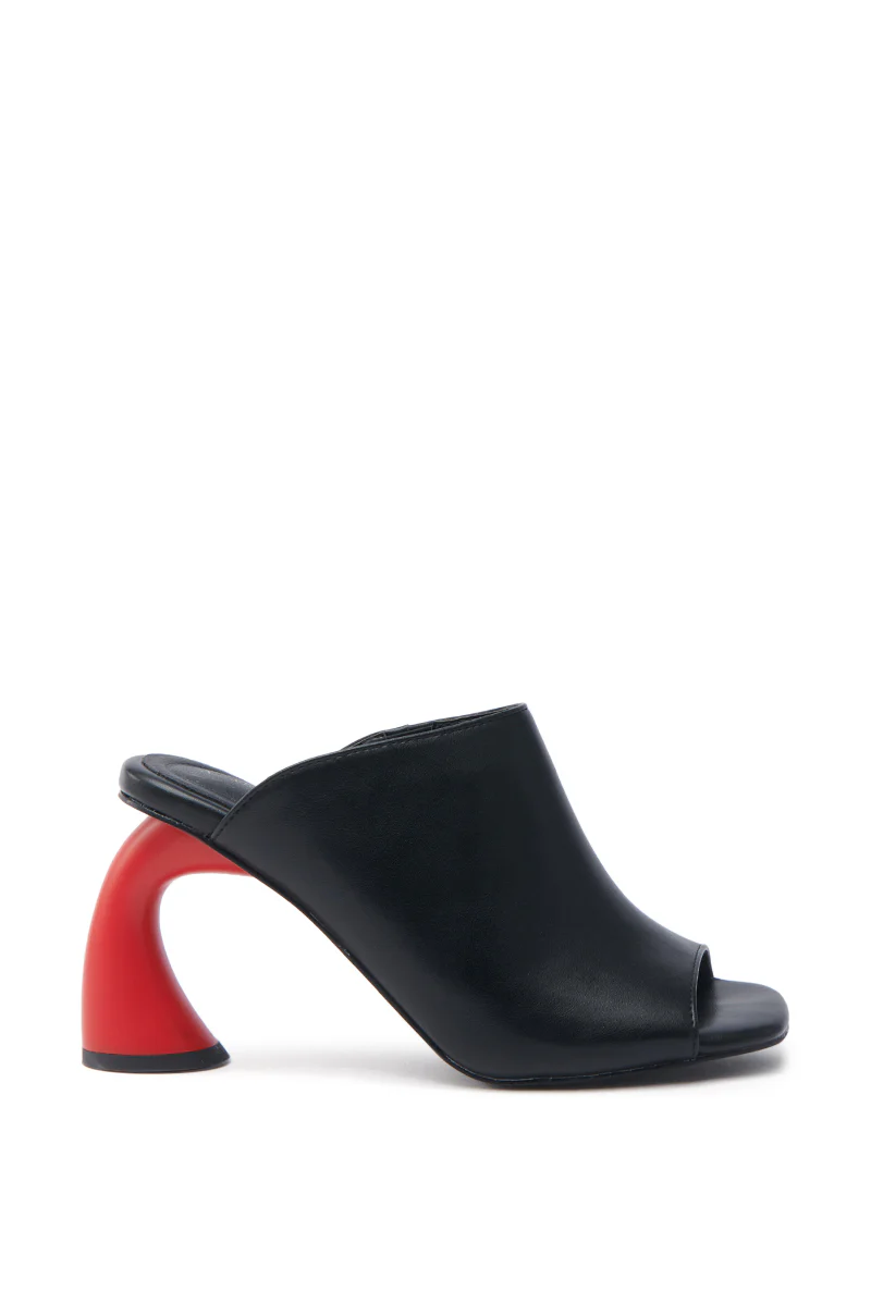 AZALEA WANG SIDLE BLACK SLIP ON MULE SANDAL WITH RED HEEL - Image 3