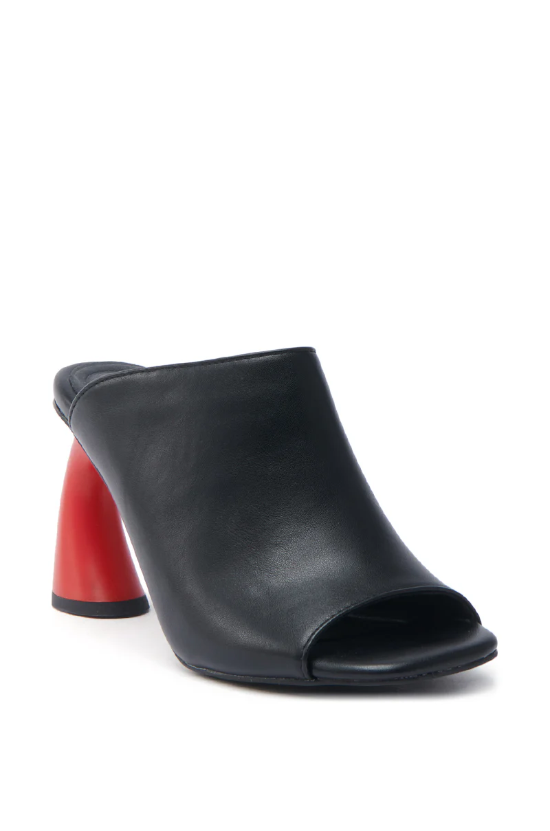 AZALEA WANG SIDLE BLACK SLIP ON MULE SANDAL WITH RED HEEL - Image 4