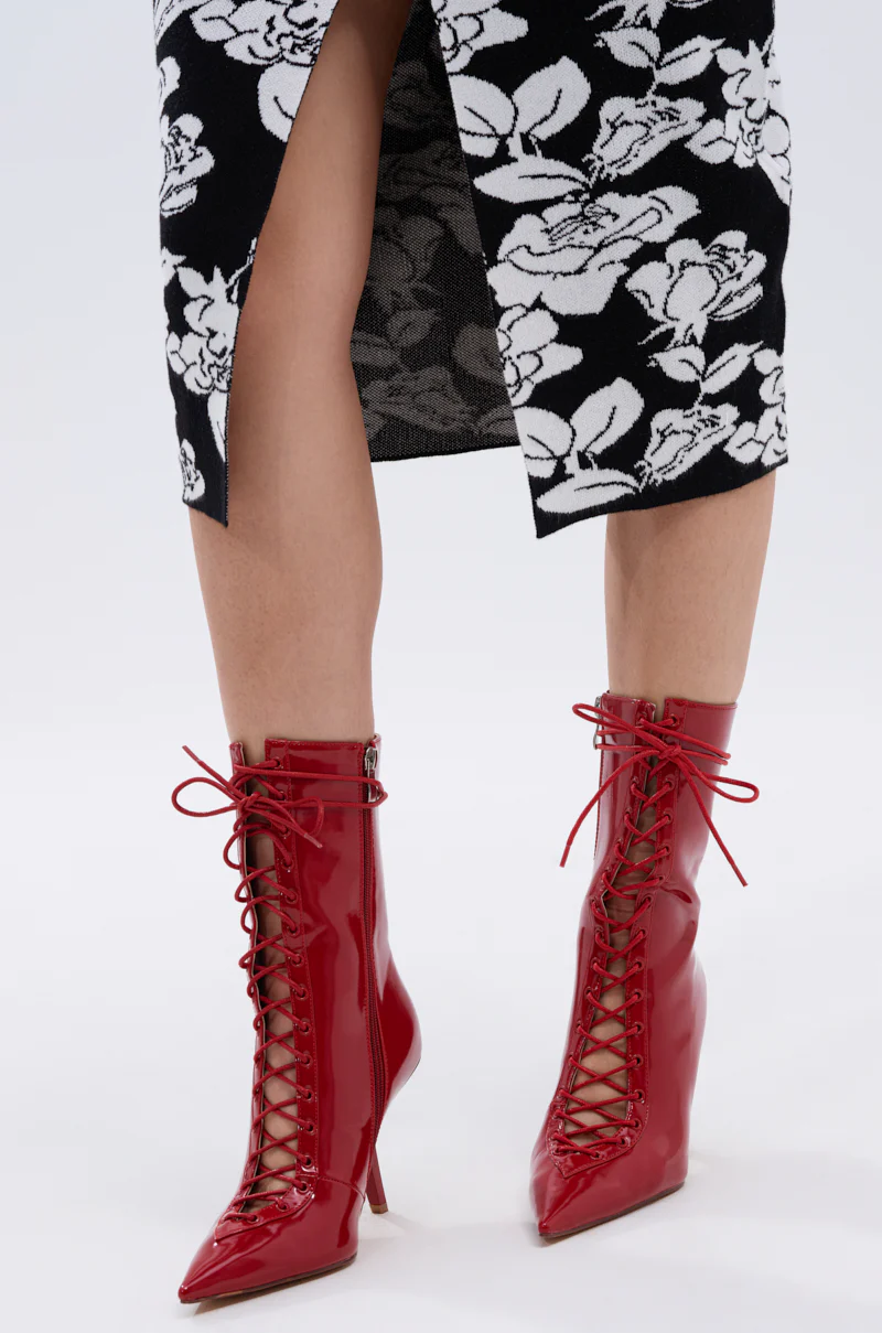 AZALEA WANG SILVA RED LACE UP STILETTO BOOTIE - Image 2