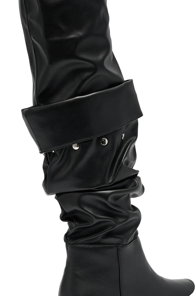 AZALEA WANG SMARTER BLACK RUCHED PU FLAT BOOT - Image 10